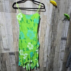 City Triangles Vintage Y2K Green Floral Mini Bodycon Dress Medium Retro Colorful